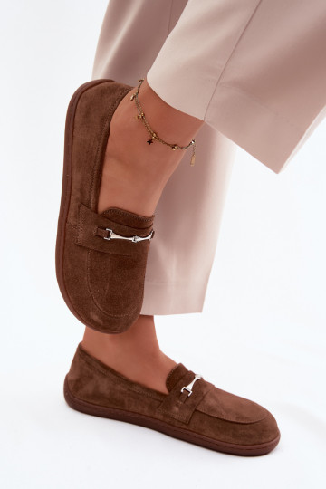 Suede barefoot moccasins Zazoo 322, brown color