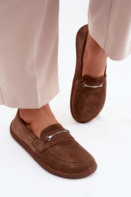 Suede barefoot moccasins Zazoo 322, brown color