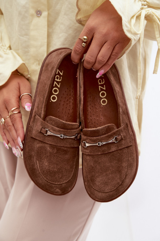 Suede barefoot moccasins Zazoo 322, brown color