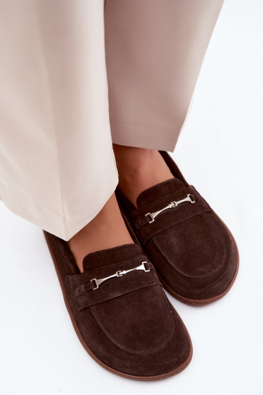 Suede barefoot moccasins Zazoo 322, chocolate color