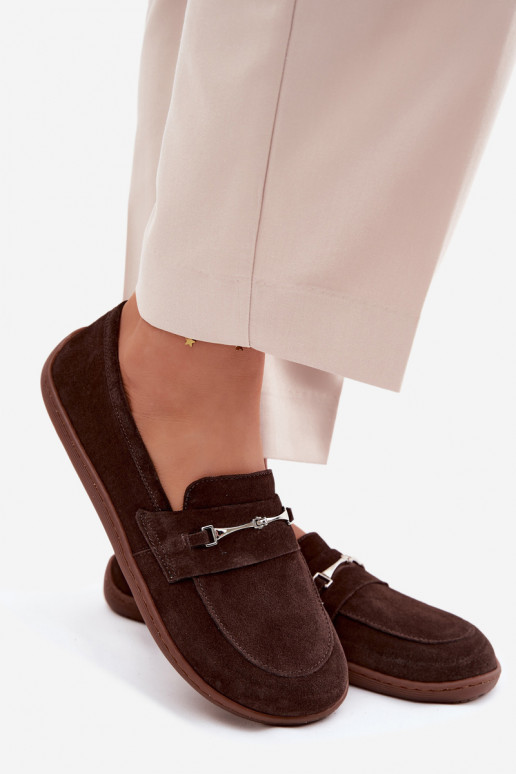Suede barefoot moccasins Zazoo 322, chocolate color