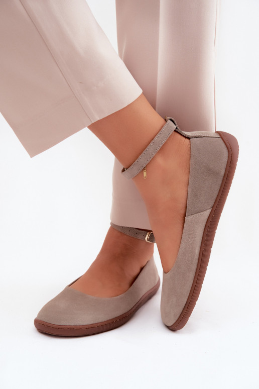 Zamszowe barefoot baleriny Zazoo 020, w kolorze cappuccino