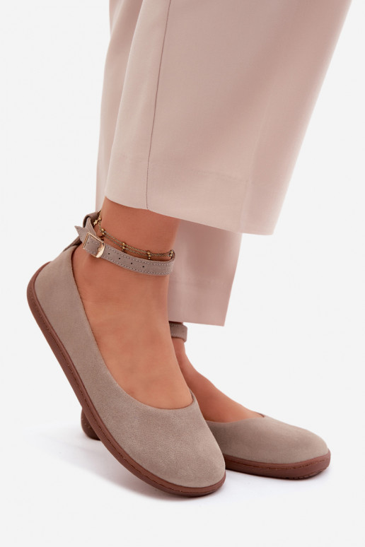 Zamszowe barefoot baleriny Zazoo 020, w kolorze cappuccino