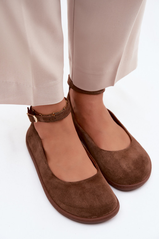 Suede barefoot ballerinas Zazoo 020, brown color