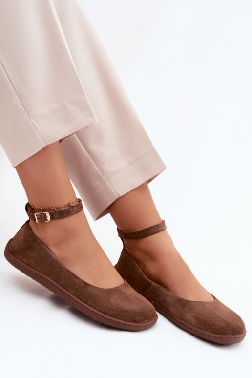 Baleriny BarefootwithNaturalnego Zamszu Zazoo 020 Brązowe
