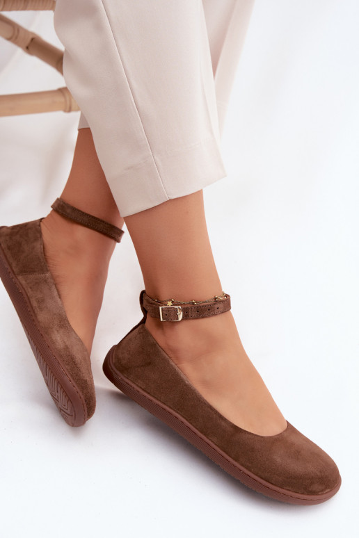Suede barefoot ballerinas Zazoo 020, brown color