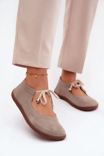 Skórzane Zamszowe Baleriny Barefoot Wiązane Zazoo 021 Cappuccino