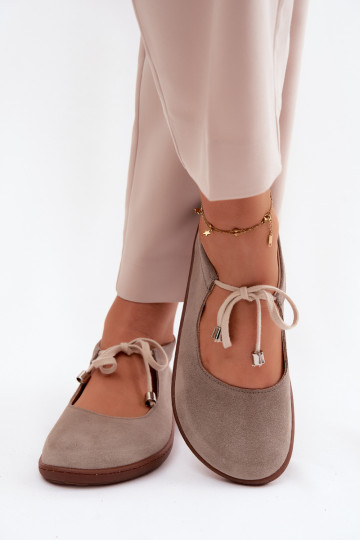 Leather Suede Ballerinas Barefoot Lace-up Zazoo 021 Cappuccino 2