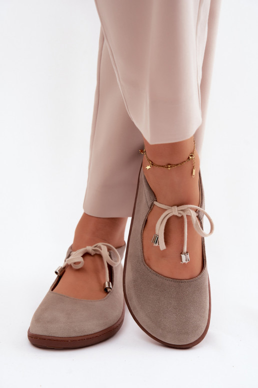 Leather Suede Ballerinas Barefoot Lace-up Zazoo 021 Cappuccino