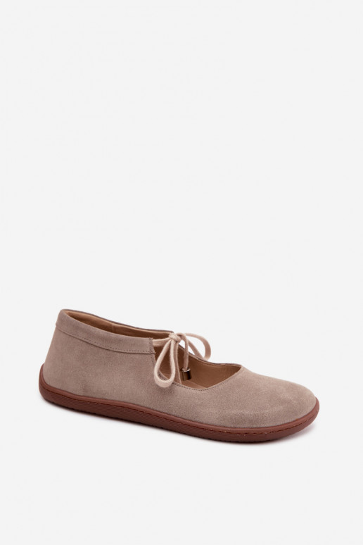 Suede leather barefoot ballerinas with straps Zazoo 021, cappuccino color