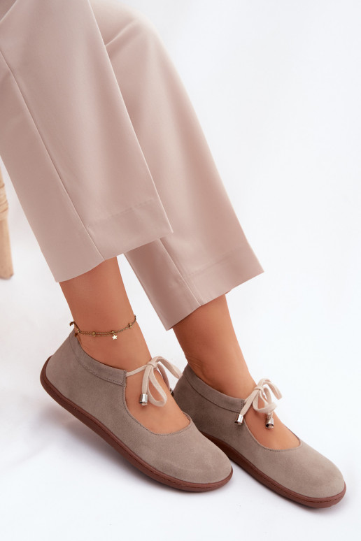 Suede leather barefoot ballerinas with straps Zazoo 021, cappuccino color