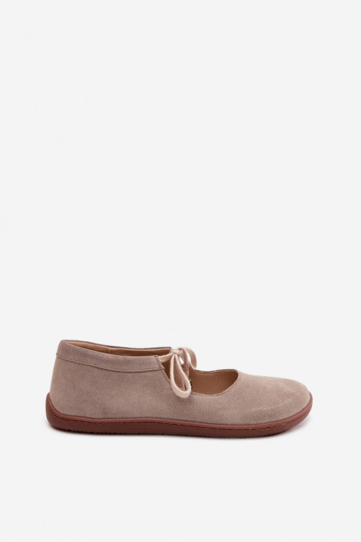 Suede leather barefoot ballerinas with straps Zazoo 021, cappuccino color