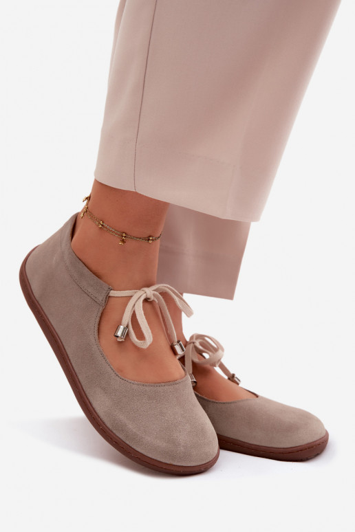 Suede leather barefoot ballerinas with straps Zazoo 021, cappuccino color