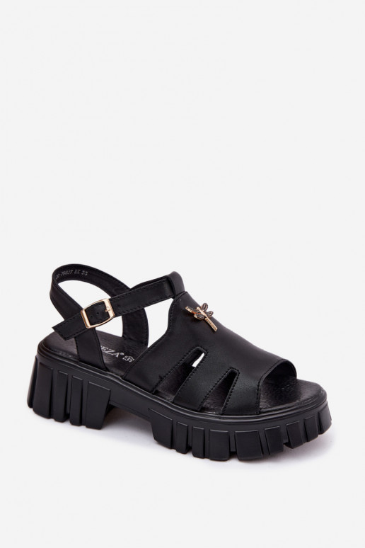 Women's platform sandals with buckle Vinceza 79627, black color