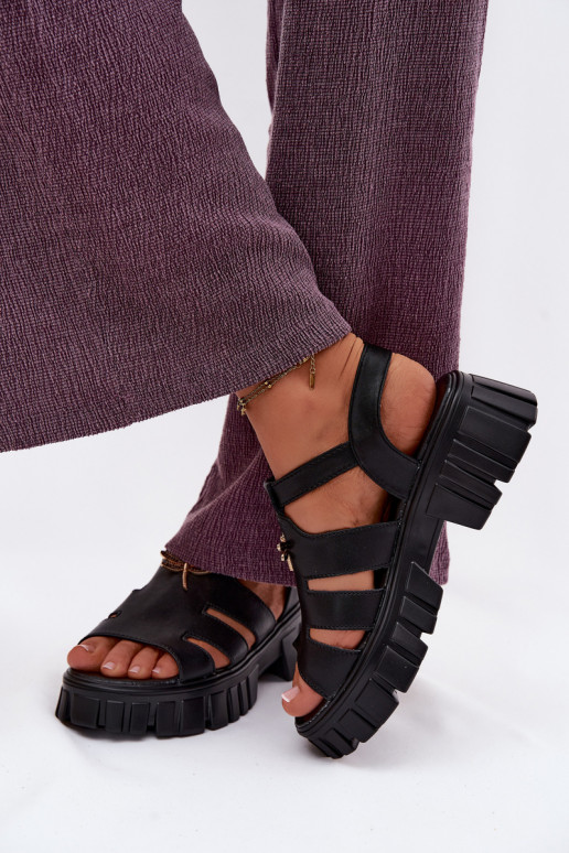 Women's platform sandals with buckle Vinceza 79627, black color