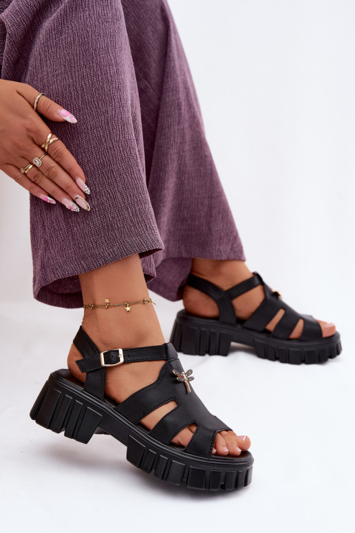 Women's platform sandals with buckle Vinceza 79627, black color