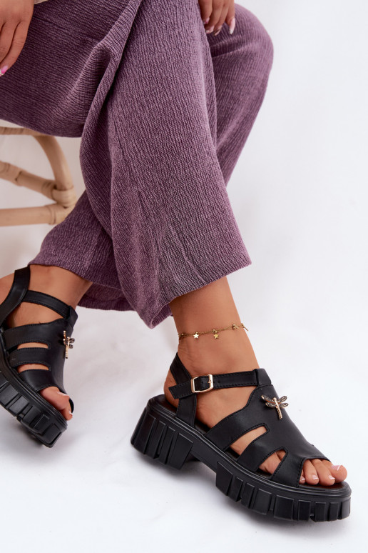 Women's platform sandals with buckle Vinceza 79627, black color