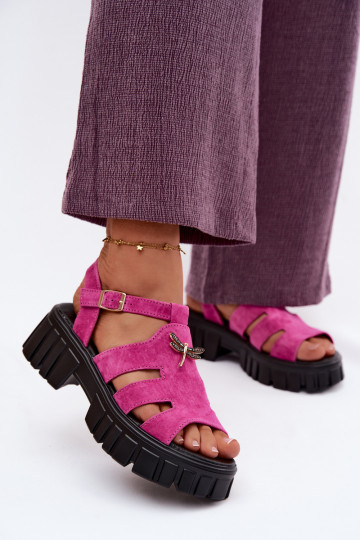 Leather Suede Women's Platform Sandals With Fly Vinceza 79627 Black 2