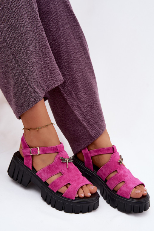 Leather Suede Women's Platform Sandals With Fly Vinceza 79627 Black