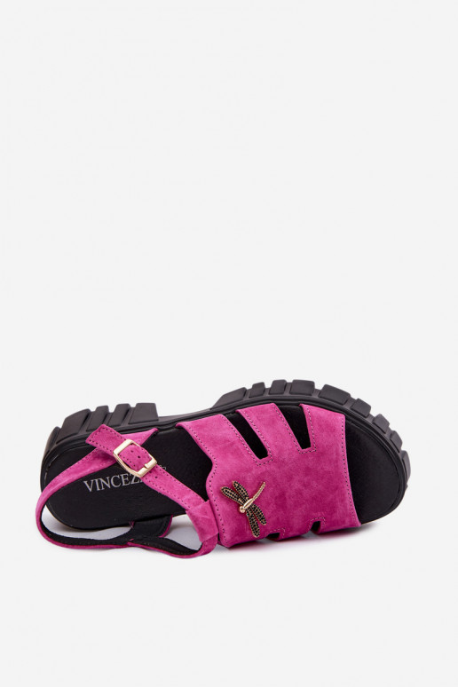 Leather Suede Women's Platform Sandals With Fly Vinceza 79627 Black