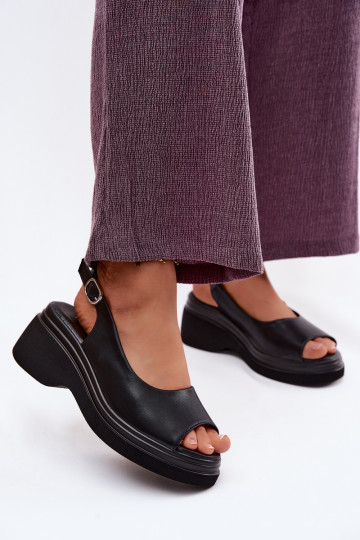 Leather platform sandals Vinceza 66936, black color