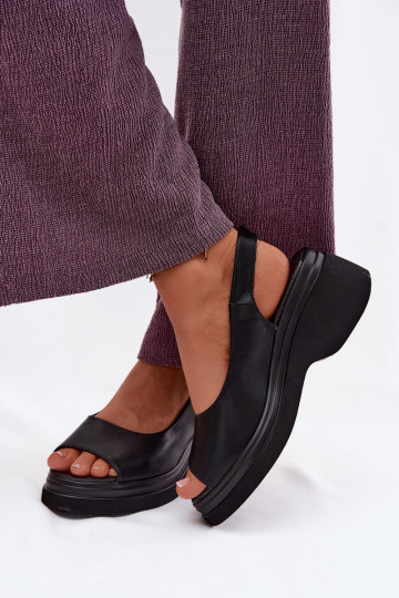 Leather platform sandals Vinceza 66936, black color 2