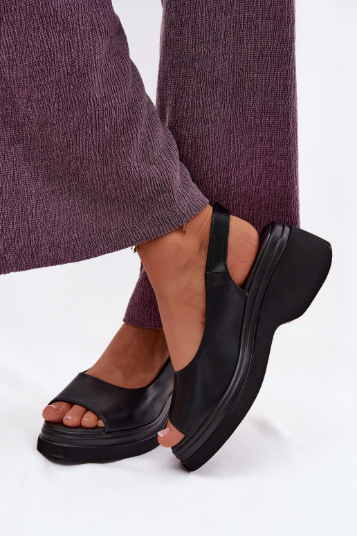 Skórzane Sandały Na Koturnie Vinceza 66936 Czarne