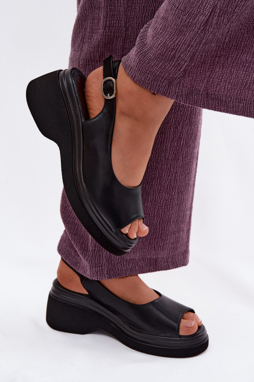 Leather Platform Sandals Vinceza 66936 Black
