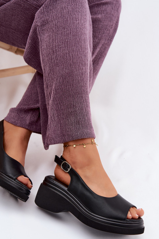 Leather platform sandals Vinceza 66936, black color