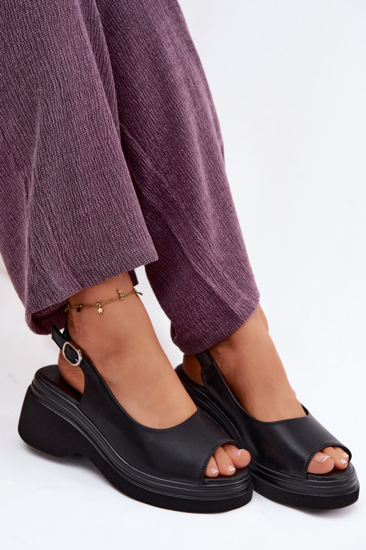 Leather Platform Sandals Vinceza 66936 Black