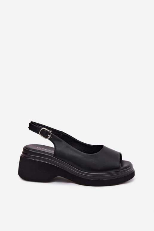 Leather platform sandals Vinceza 66936, black color