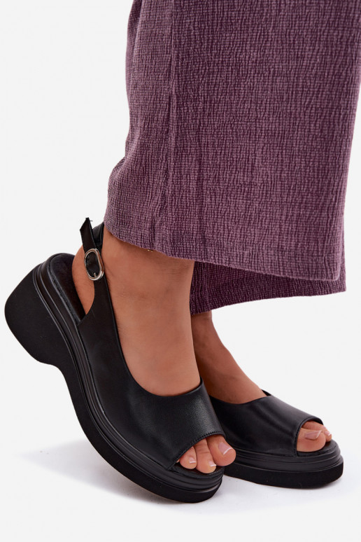 Leather platform sandals Vinceza 66936, black color