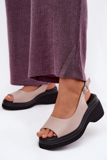 Leather platform sandals Vinceza 66936, sand color