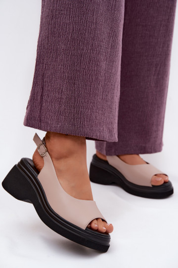 Leather Platform Sandals Vinceza Beige 2