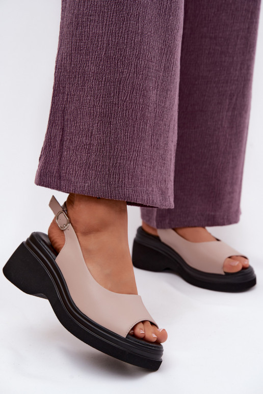 Leather Platform Sandals Vinceza Beige