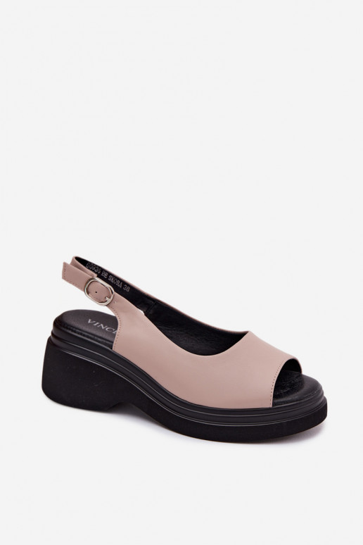 Leather platform sandals Vinceza 66936, sand color