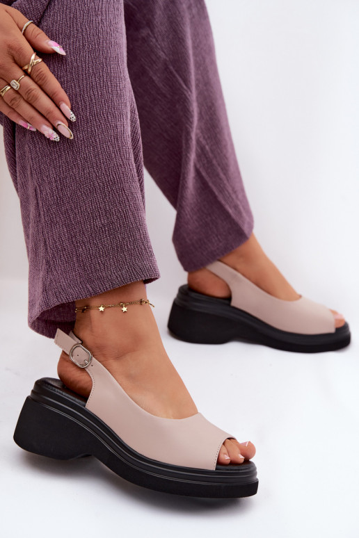 Leather Platform Sandals Vinceza Beige