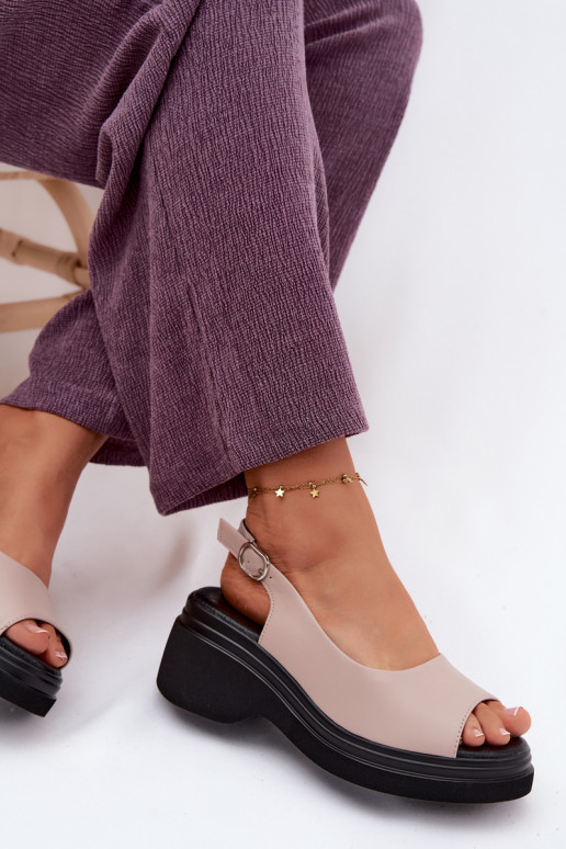 Leather platform sandals Vinceza 66936, sand color