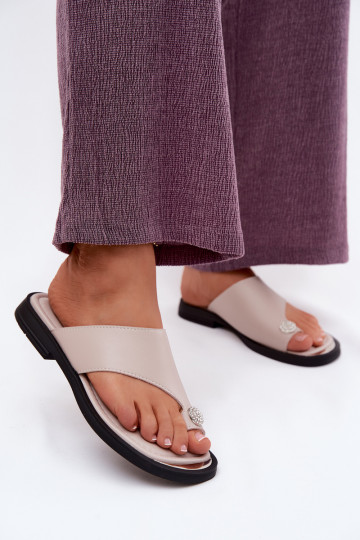 Leather Women's Flip Flops Vinceza Beige 2