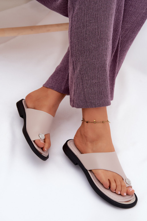 Leather Women's Flip Flops Vinceza Beige