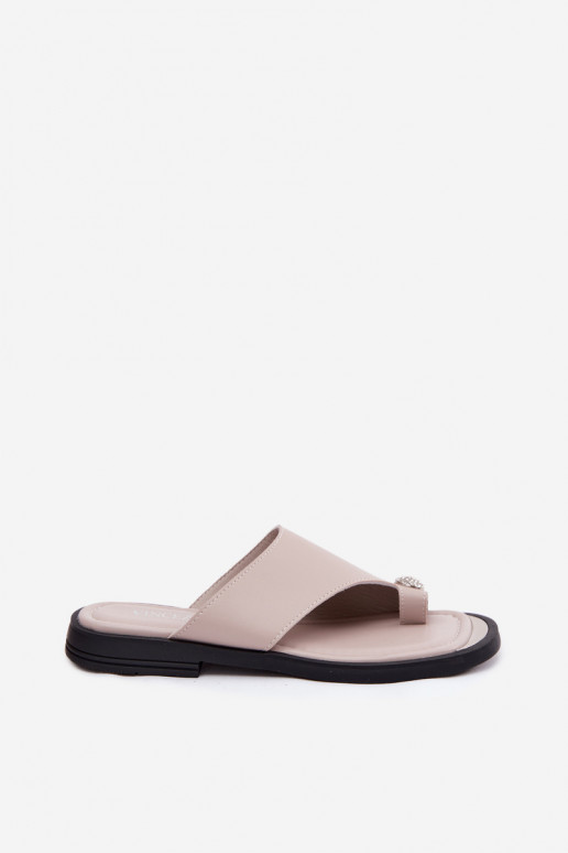 Leather Women's Flip Flops Vinceza Beige