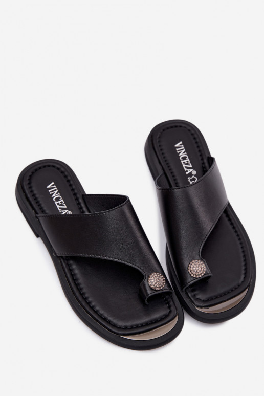 Leather Women's Flip Flops Vinceza 62307 Black
