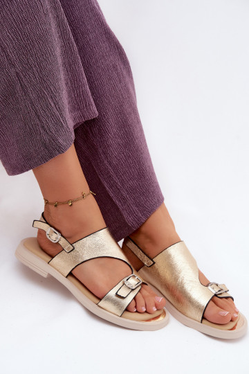 Golden women's sandals with wide heel Vinceza 86434