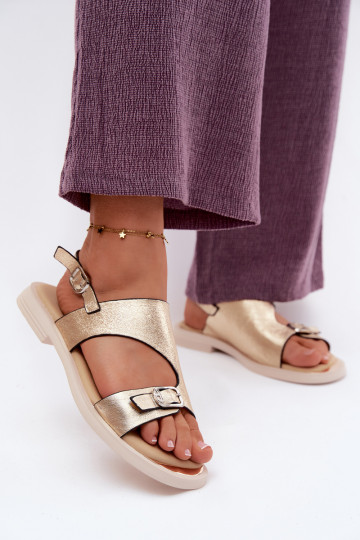 Golden women's sandals with wide heel Vinceza 86434 2