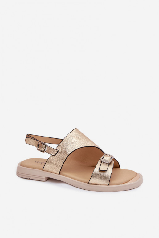 Golden women's sandals with wide heel Vinceza 86434