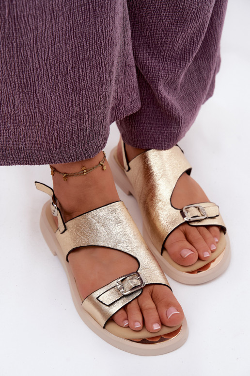 Golden women's sandals with wide heel Vinceza 86434