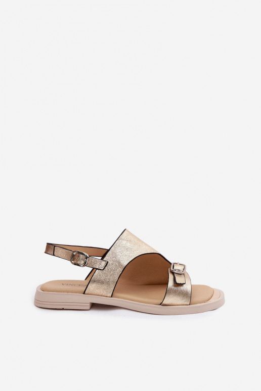 Golden women's sandals with wide heel Vinceza 86434