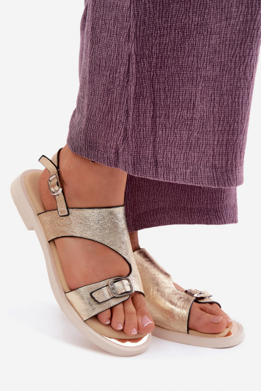 Leather Women's Flat Gold Sandals Vinceza 86434