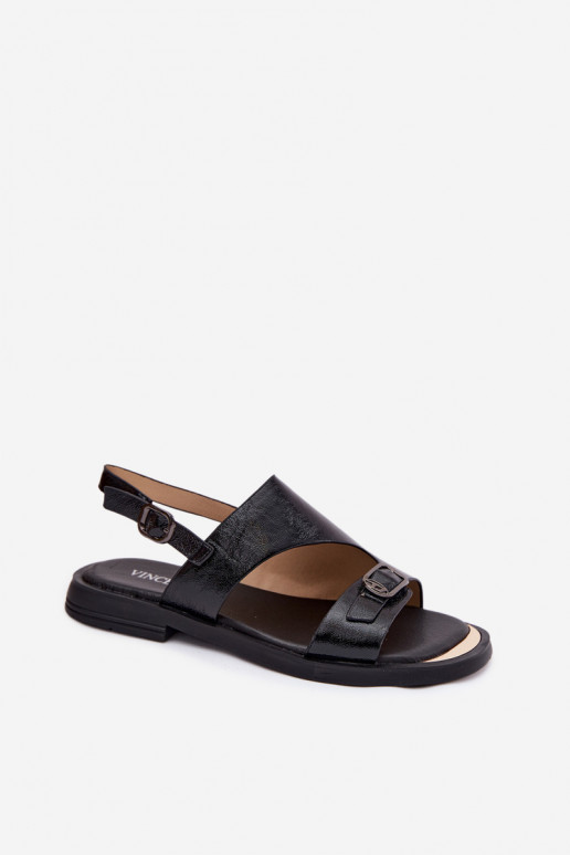 Black women's sandals with wide heel Vinceza 86434