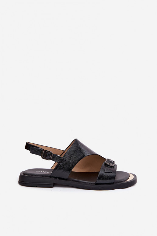 Black women's sandals with wide heel Vinceza 86434